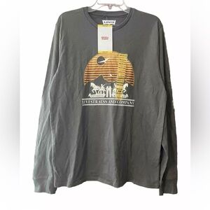Levi's Men's Classic Fit Long Sleeve M Olive Green Graphic Logo T-Shirt NWT